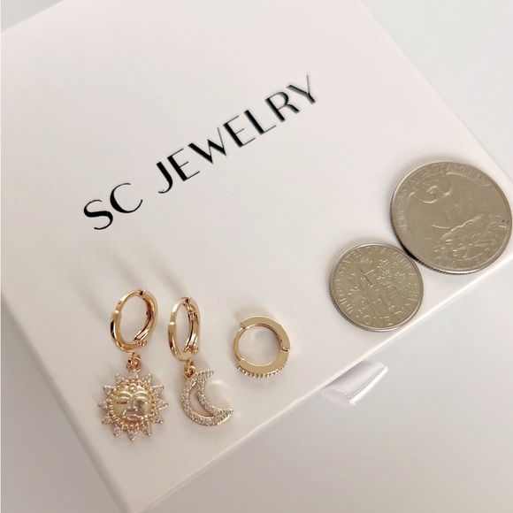 Hoop Earrings Trio Earrings Sun Moon Earrings 18k Gold Plated Jewelry - Picture 4 of 9